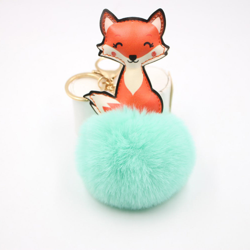 Wholesale Leather Cute Fox Plush Pom Pom Hanging Ornaments